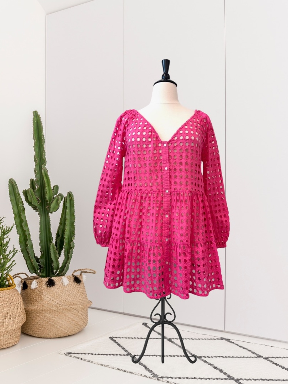 Solid + Striped Evan Long Sleeve Eyelet Mini Swim Cover Dress